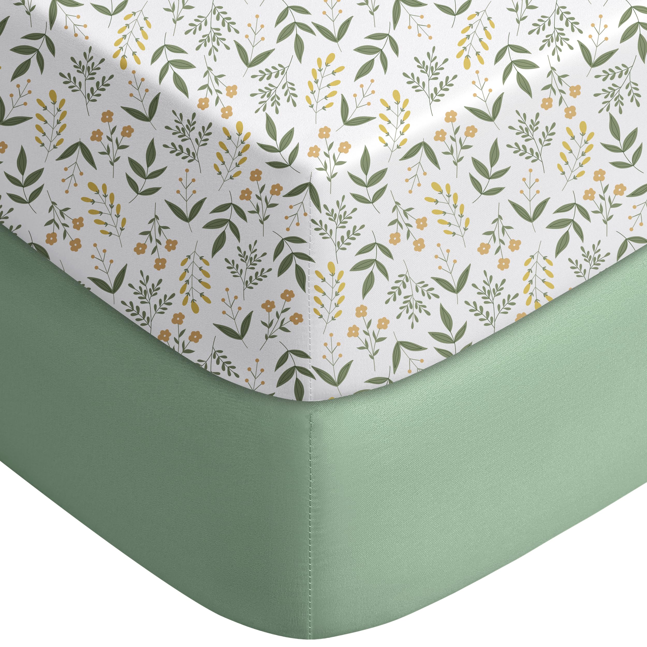 Yoofoss baby crib sheet with green flower pattern offers ultra-soft comfort for peaceful naps.
