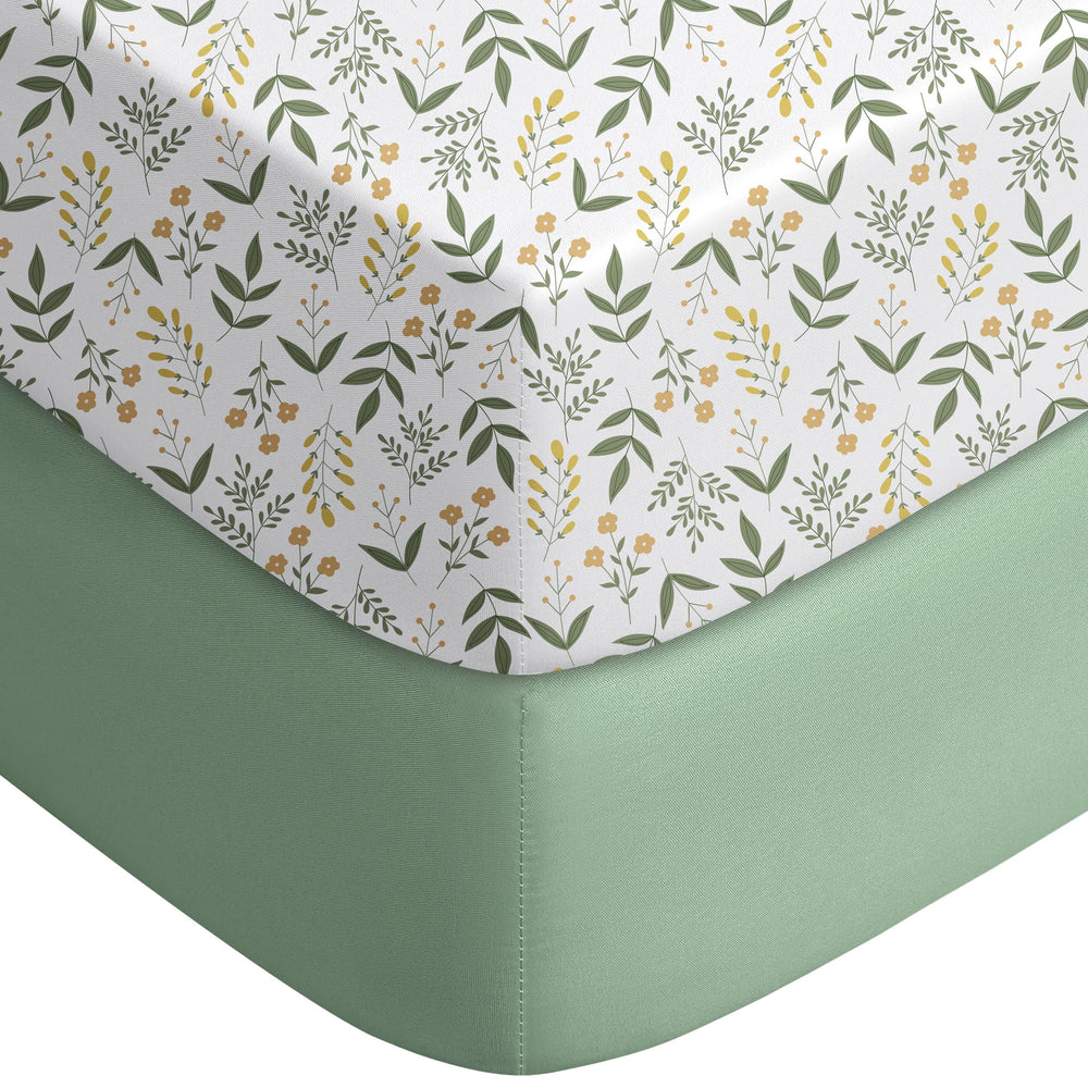 Yoofoss baby crib sheet with green flower pattern offers ultra-soft comfort for peaceful naps.