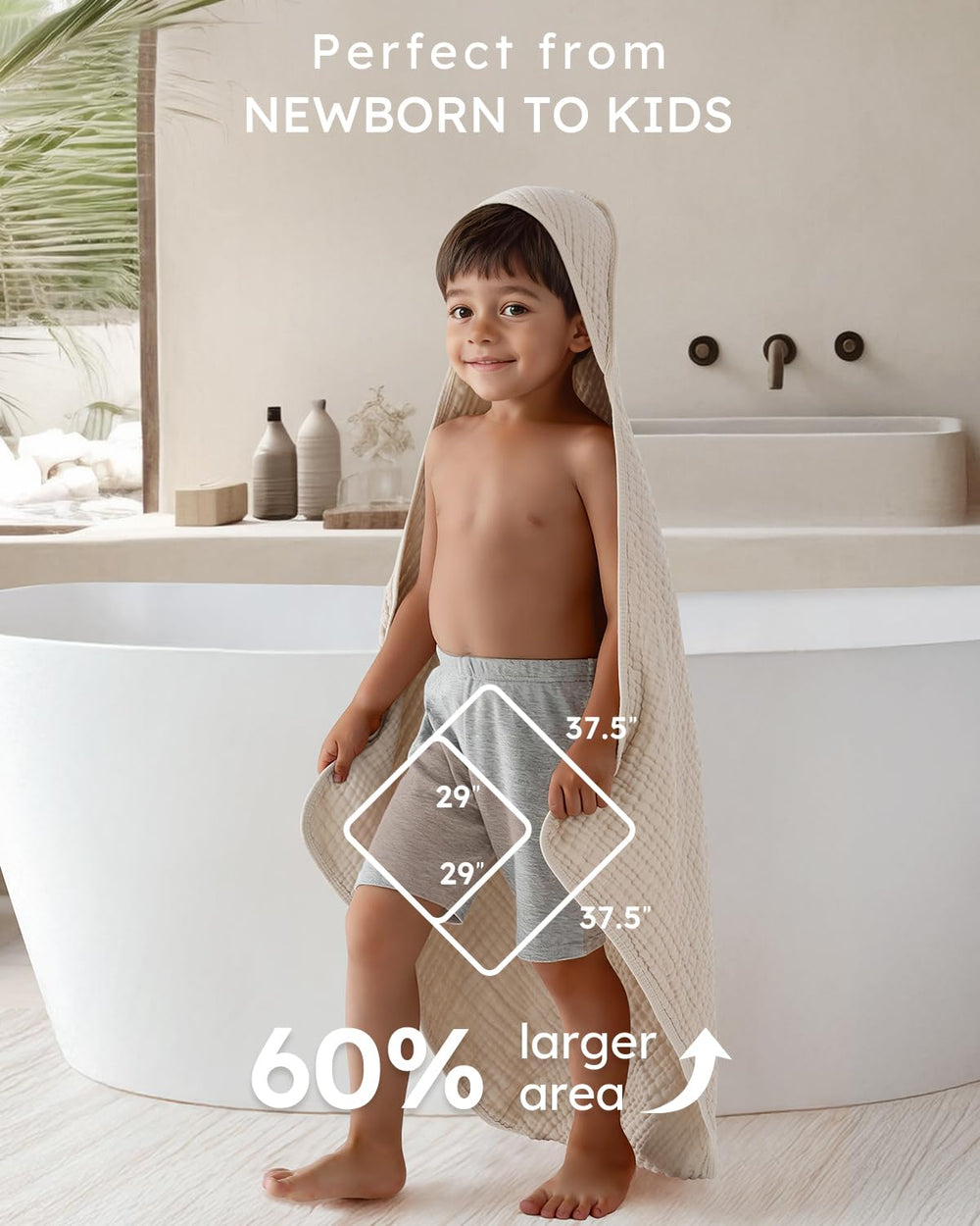 Yoofoss hooded baby towel open bath scene, ideal after tub time
