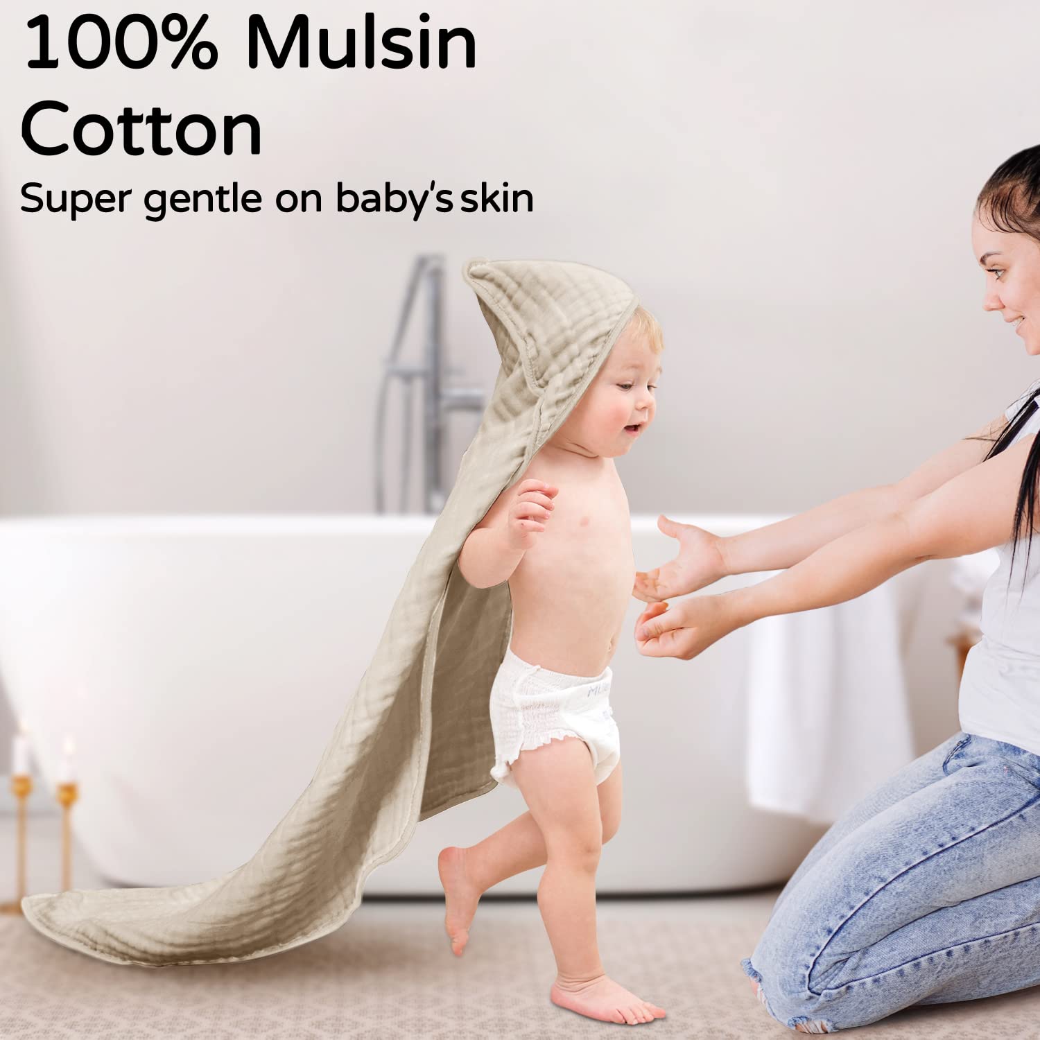 Yoofoss hooded baby towel folded 32x32 inches demonstrates compact storage and easy handling.