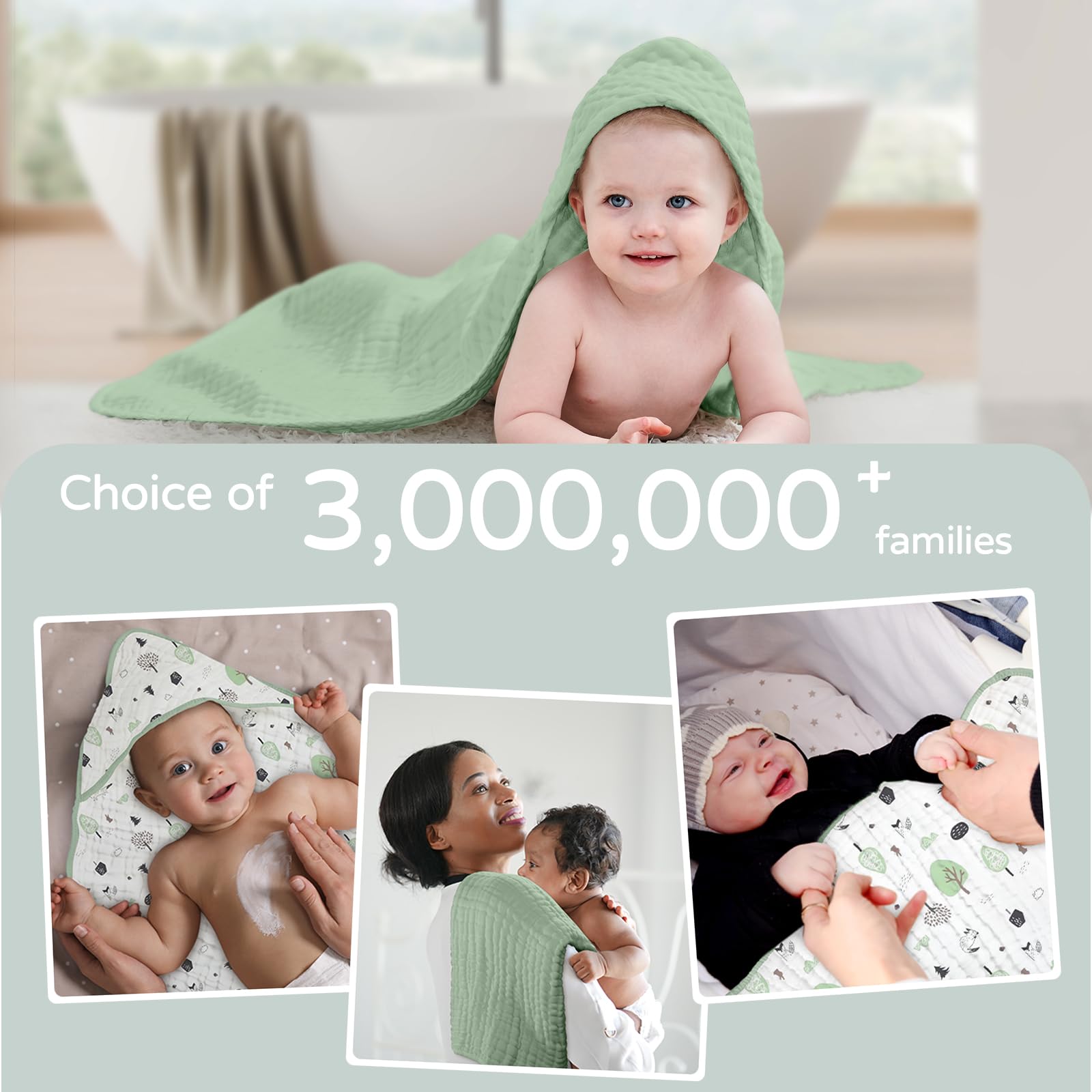 Yoofoss hooded baby towel forest-hooded-back view shows cozy hood for warm after-bath time.