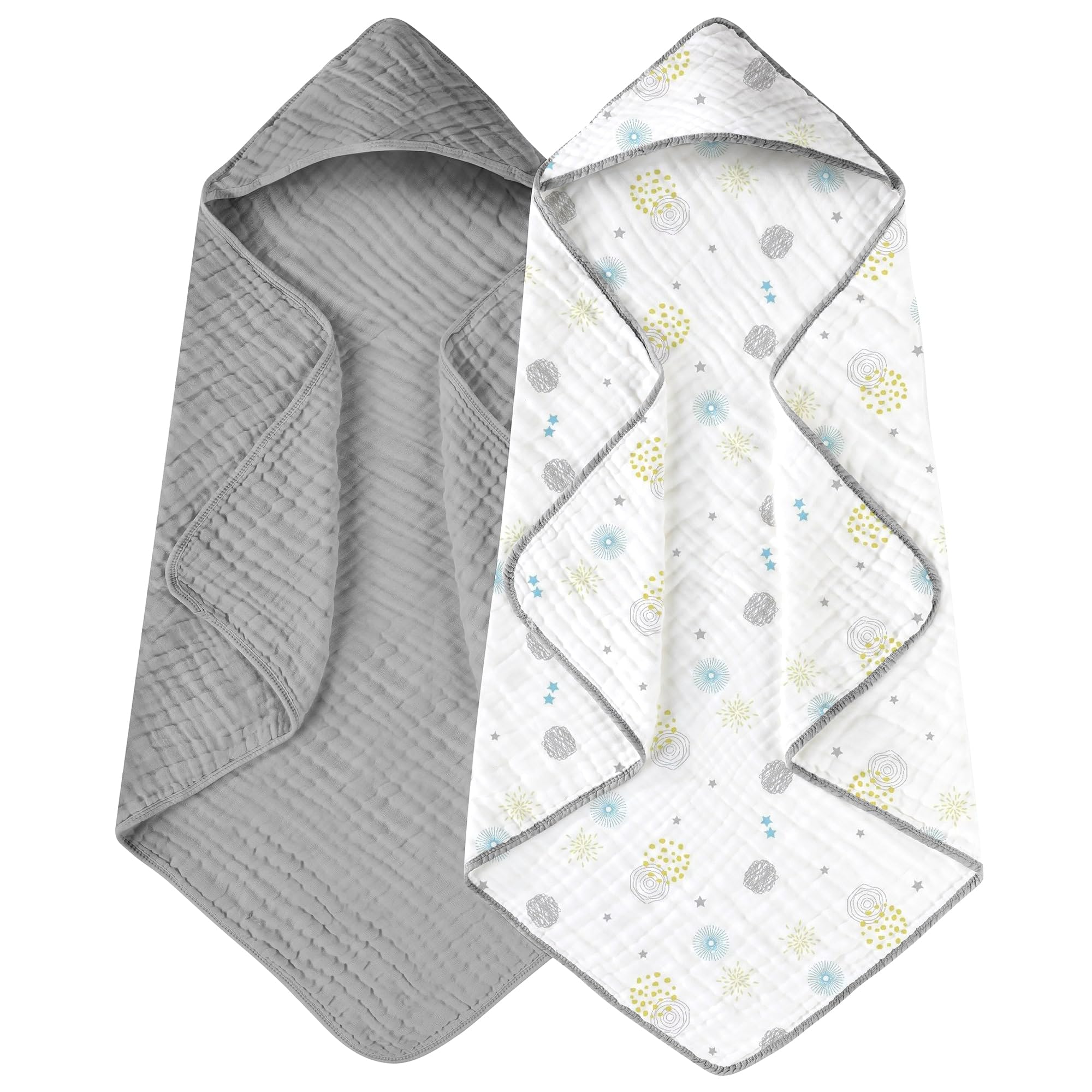 Yoofoss hooded baby towel in grey flower offers gentle warmth after baths