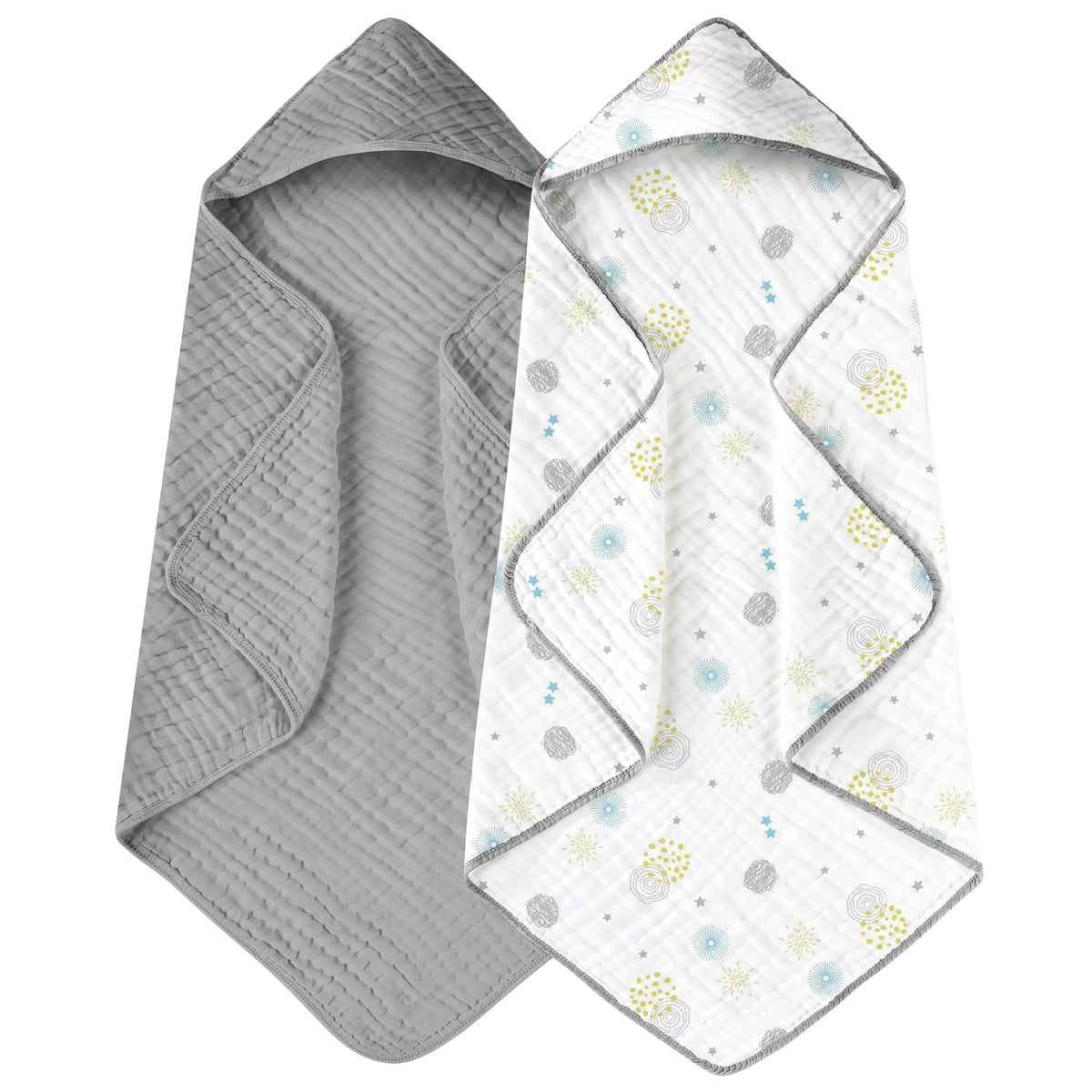 Yoofoss hooded baby towel in grey flower offers gentle warmth after baths