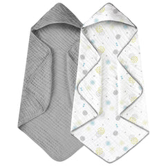 Yoofoss hooded baby towel in grey flower offers gentle warmth after baths