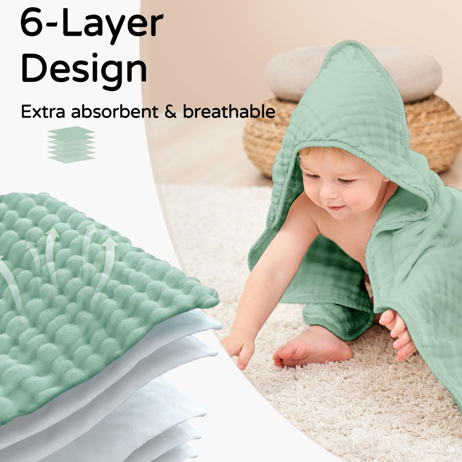 Yoofoss hooded baby towel hood detail emphasizes secure wrap and warm head coverage.