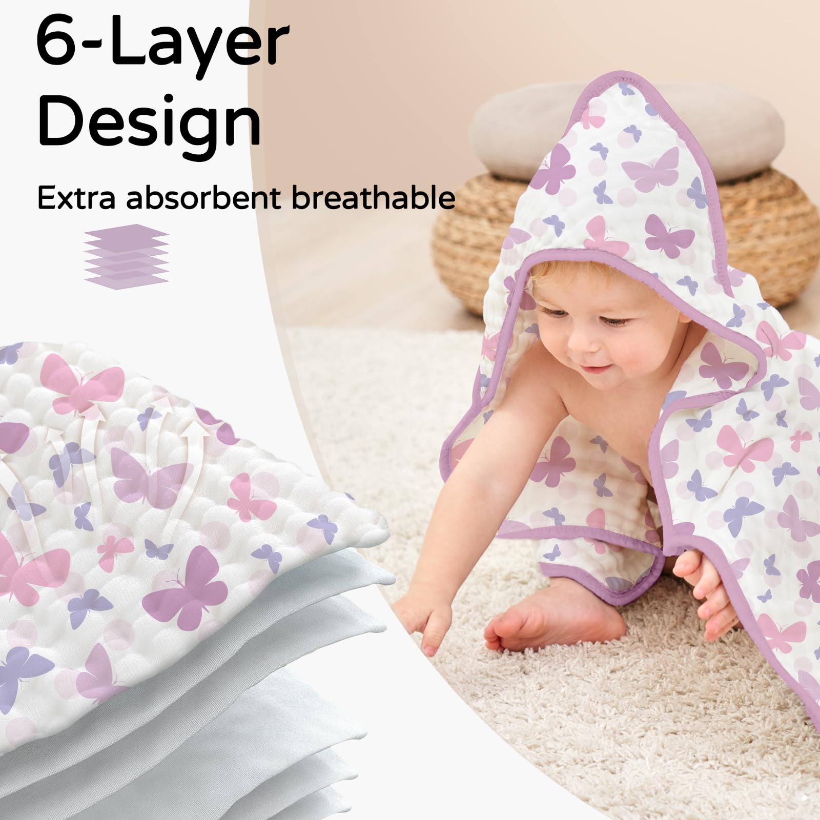 Yoofoss hooded towel size 32x32 inches fits newborns to toddlers.
