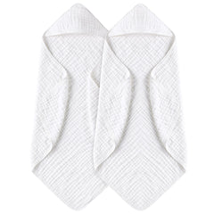 Yoofoss hooded baby towel in white 2-pack for quick newborn drying.