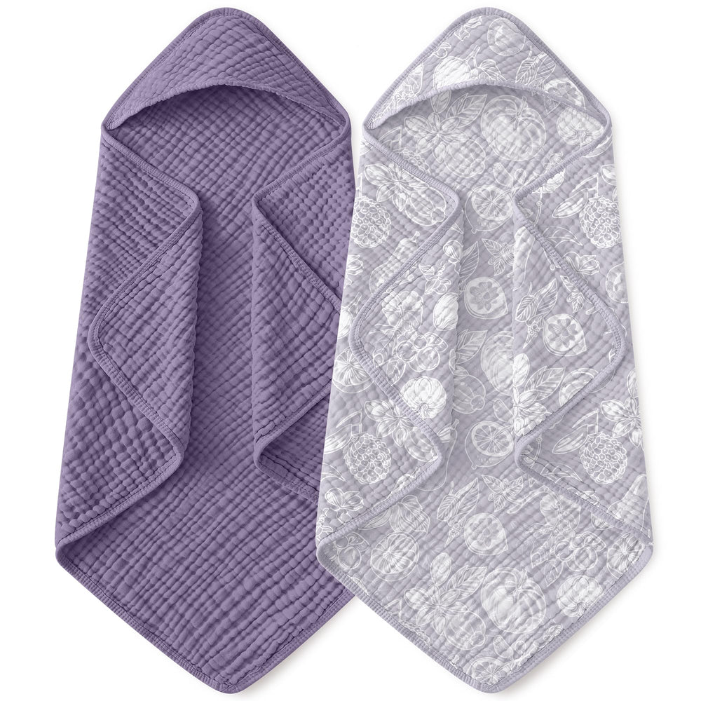 Yoofoss hooded baby towels 2-pack front view shows ultra-soft muslin fabric for gentle post-bath drying.