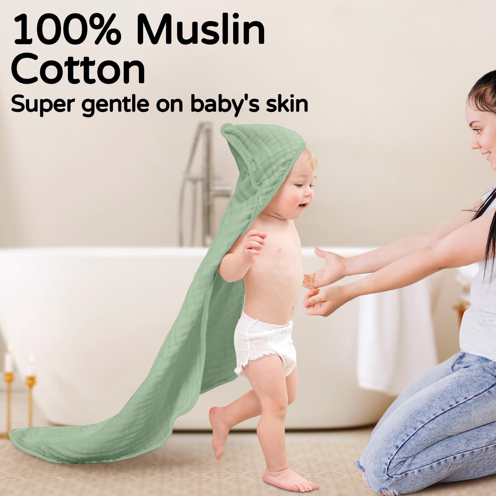 Yoofoss hooded baby towels forest soft-muslin close-up highlights premium fabric.