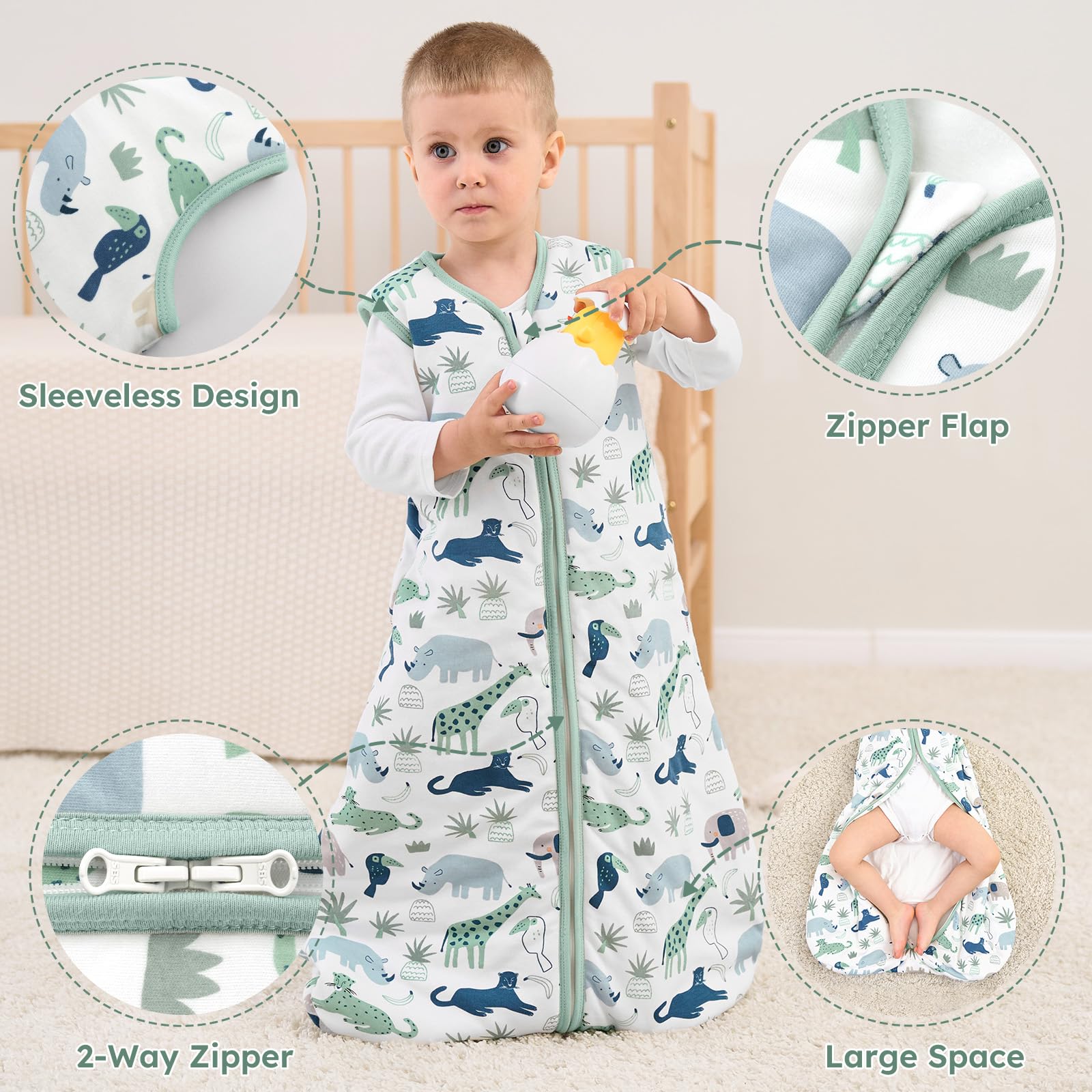 Yoofoss machine-washable fabric highlights easy care and durability.