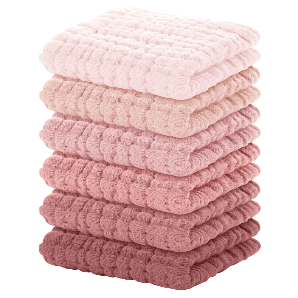 Yoofoss muslin baby washcloths folded in gradient pink for gentle cleansing