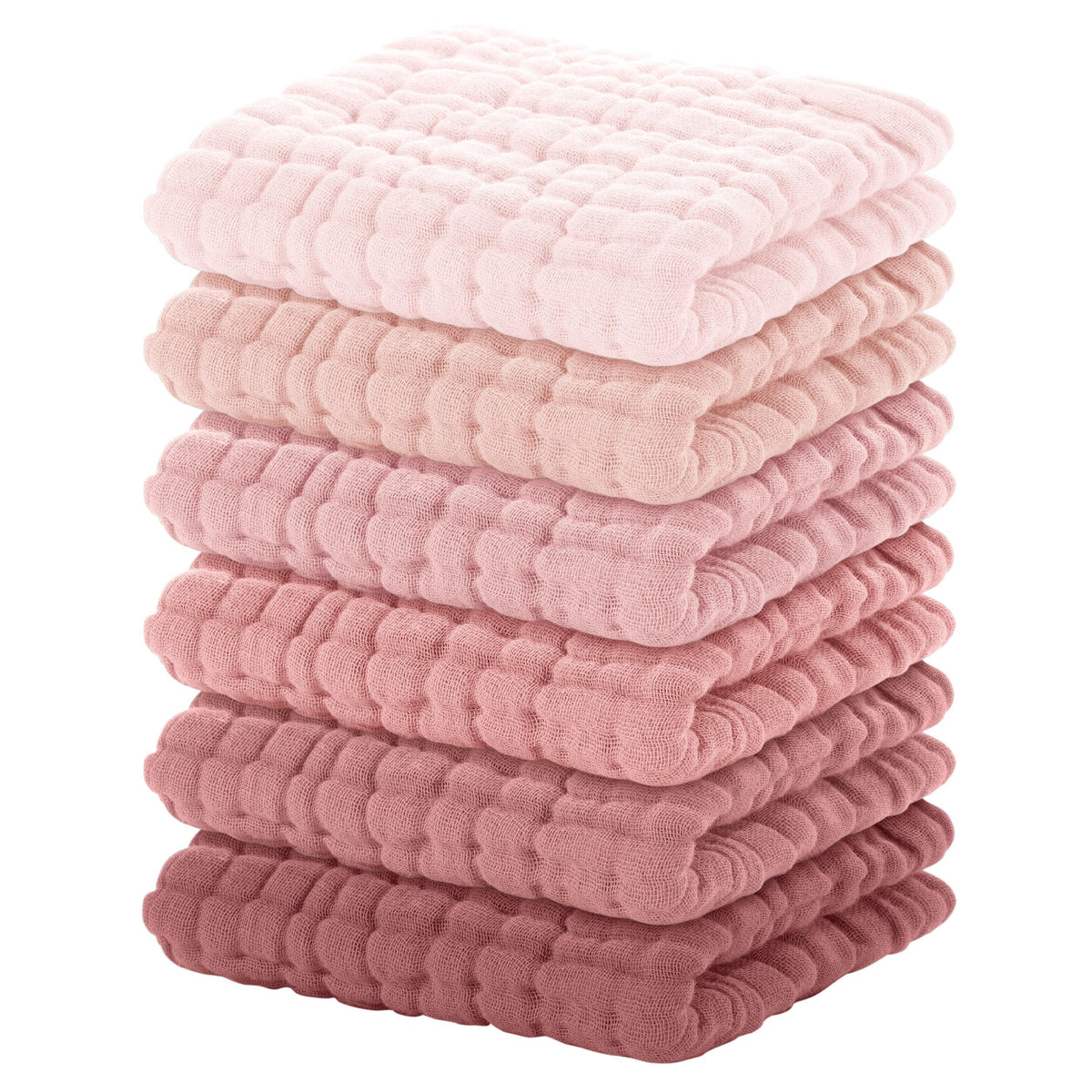 Yoofoss muslin baby washcloths folded in gradient pink for gentle cleansing