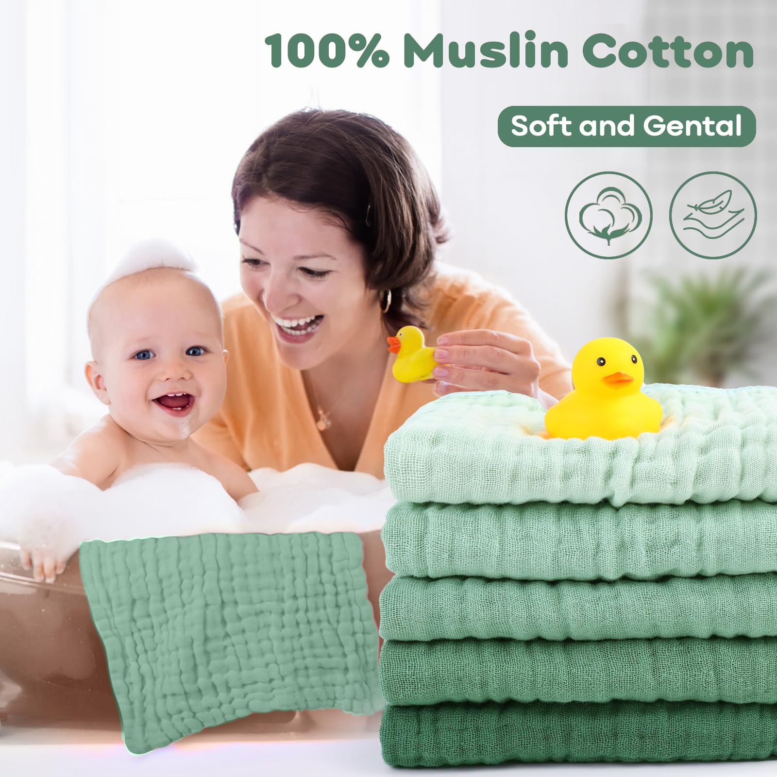 Yoofoss Muslin Baby Washcloths 6-pack ready for baby face and wipe-ups.