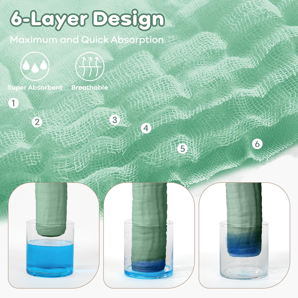 Yoofoss Muslin Baby Washcloths gradient green beside a bath-time routine.