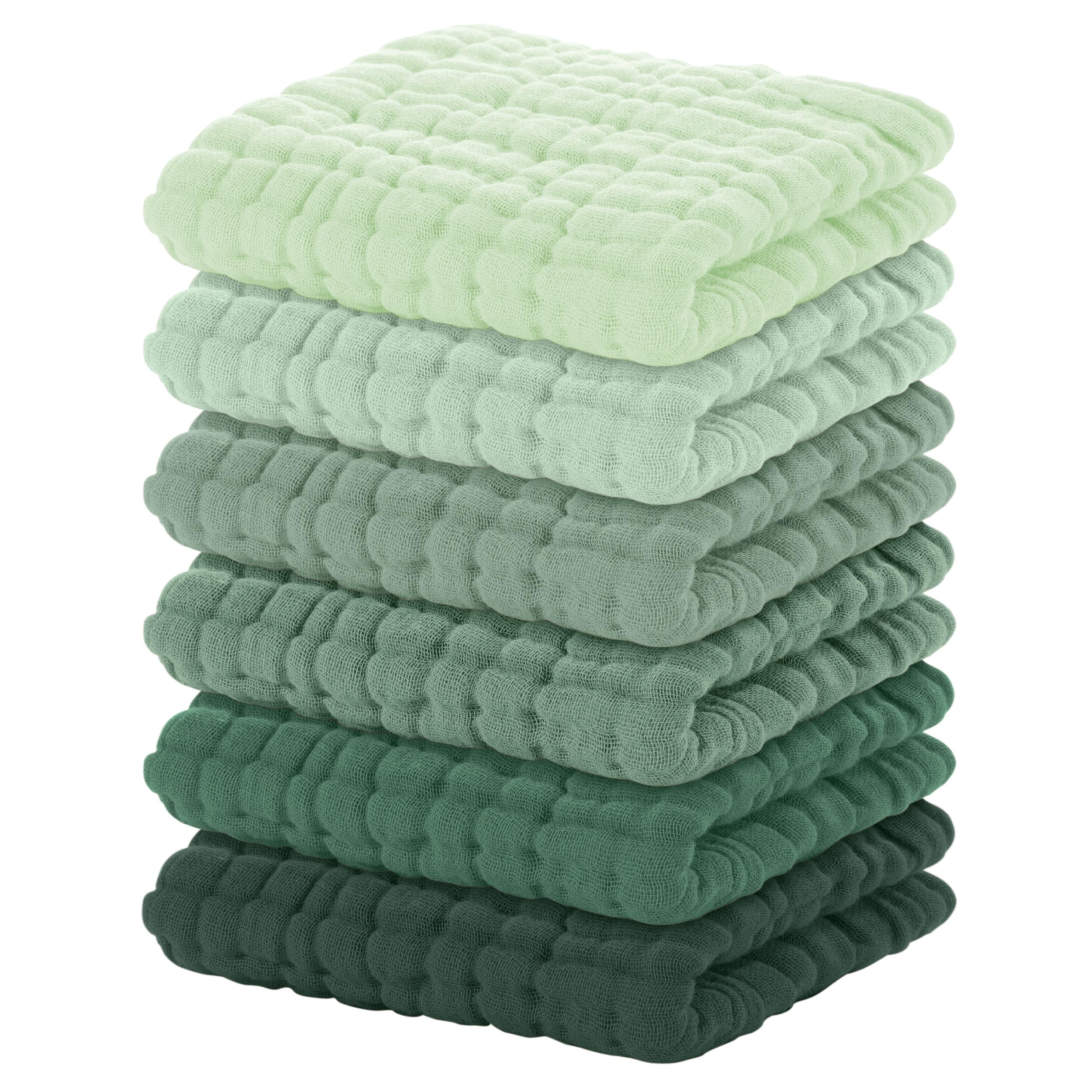 Yoofoss Muslin Baby Washcloths gradient green close-up shows soft cotton for gentle cleansing.