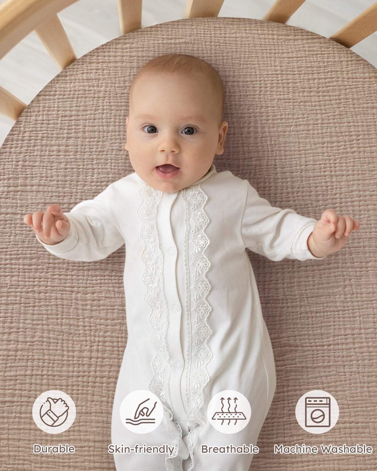 Yoofoss Muslin Bassinet Sheet breathable airflow for comfortable sleep.