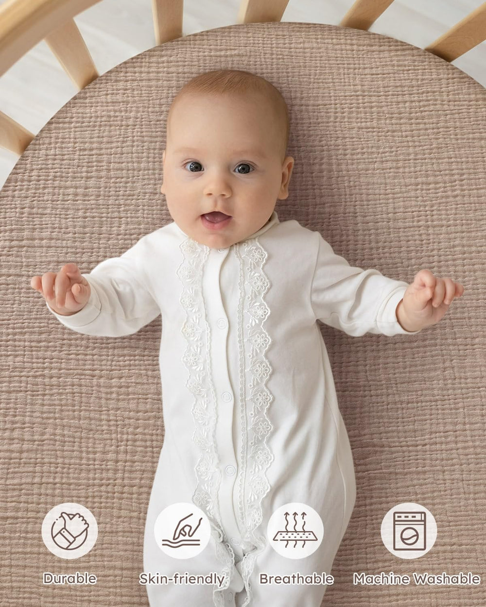 Yoofoss Muslin Bassinet Sheet breathable airflow for comfortable sleep.