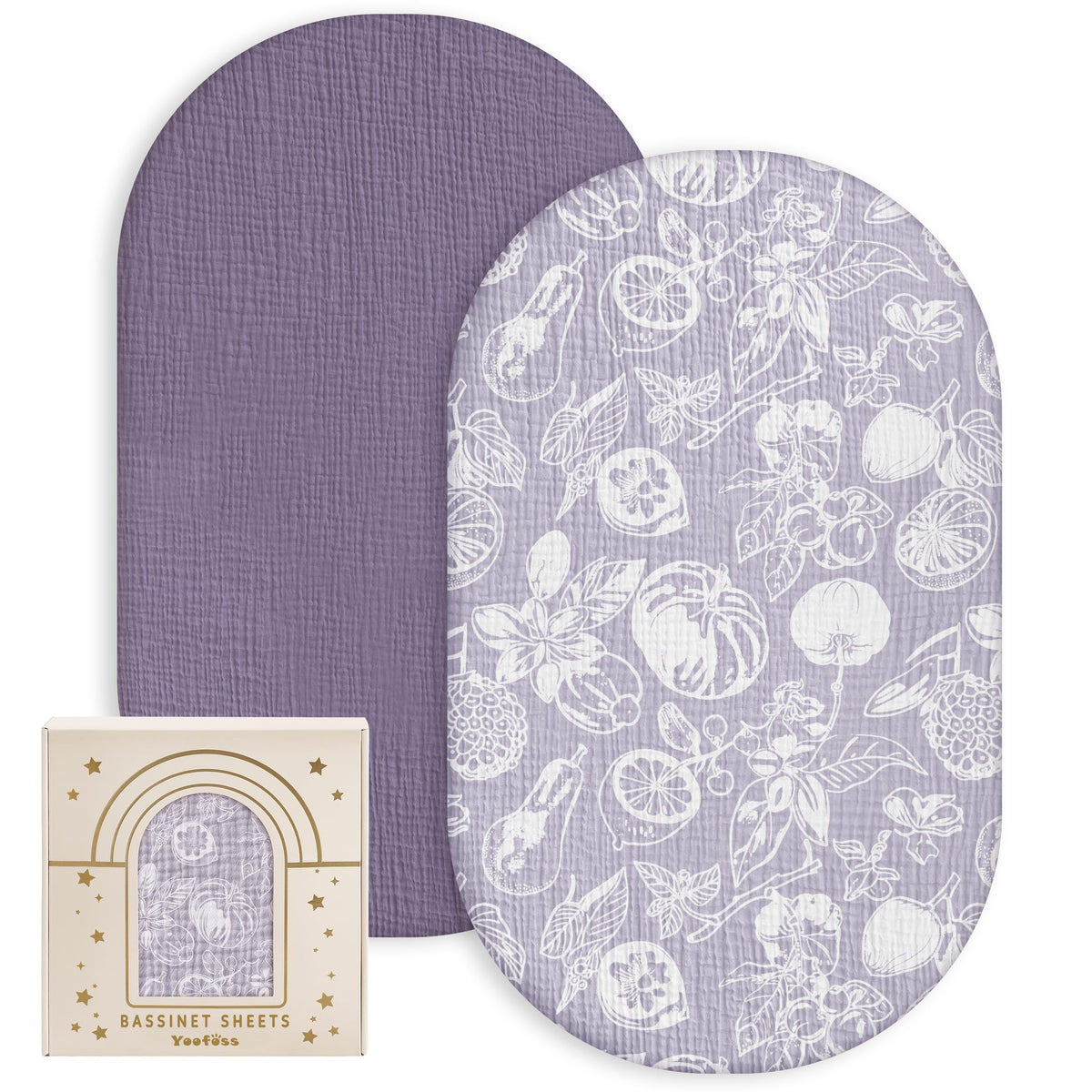 Yoofoss muslin bassinet sheets packaging, gift-ready presentation for new parents.