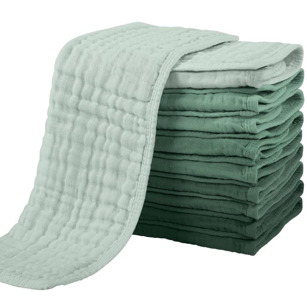 Yoofoss Muslin Burp Cloths 10-pack show soft organic cotton for gentle skin and spill coverage