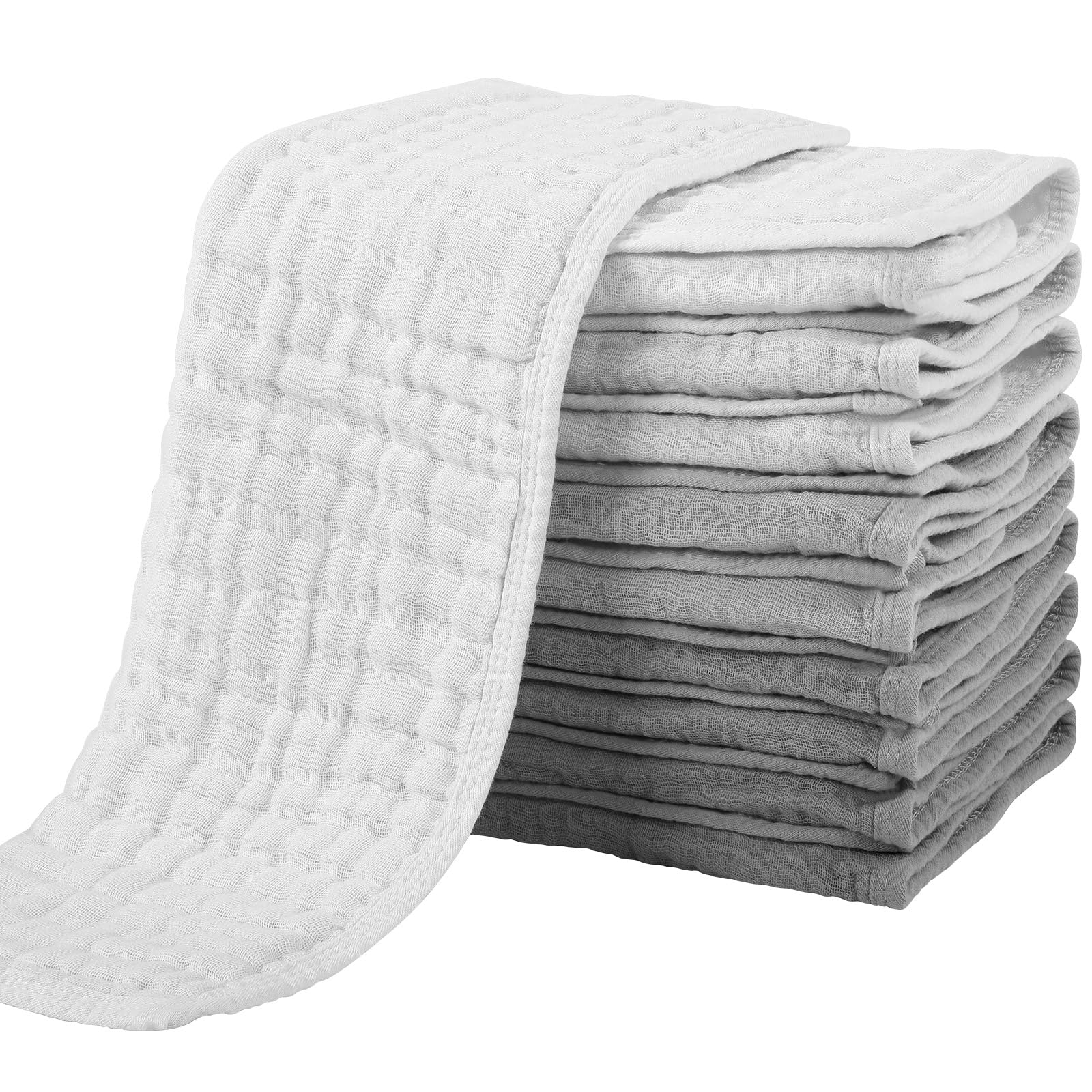 Yoofoss muslin burp cloths 20x10 gradient grey flatlay, soft and absorbent for baby care.