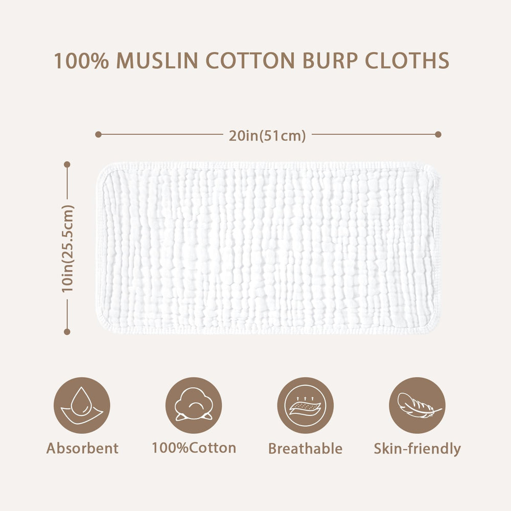 Yoofoss Muslin Burp Cloths measure 20x10 inches for coverage