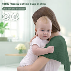 Yoofoss Muslin Burp Cloths gradient green image highlights plush softness and daily use
