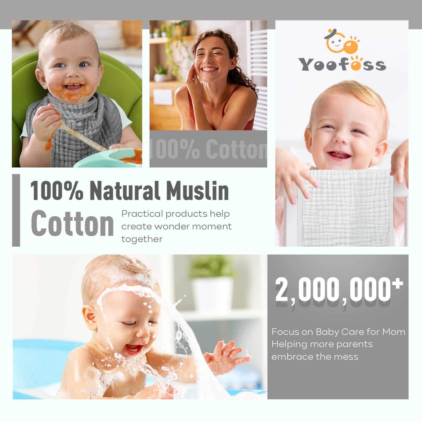 Yoofoss muslin burp cloths gift-ready packaging for baby showers and registries.