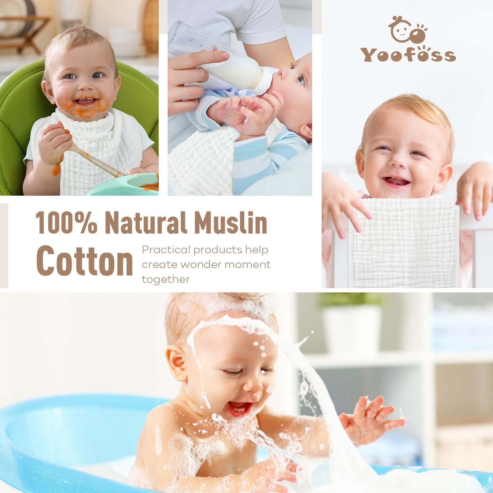 Yoofoss muslin burp cloths are unisex white for boys and girls