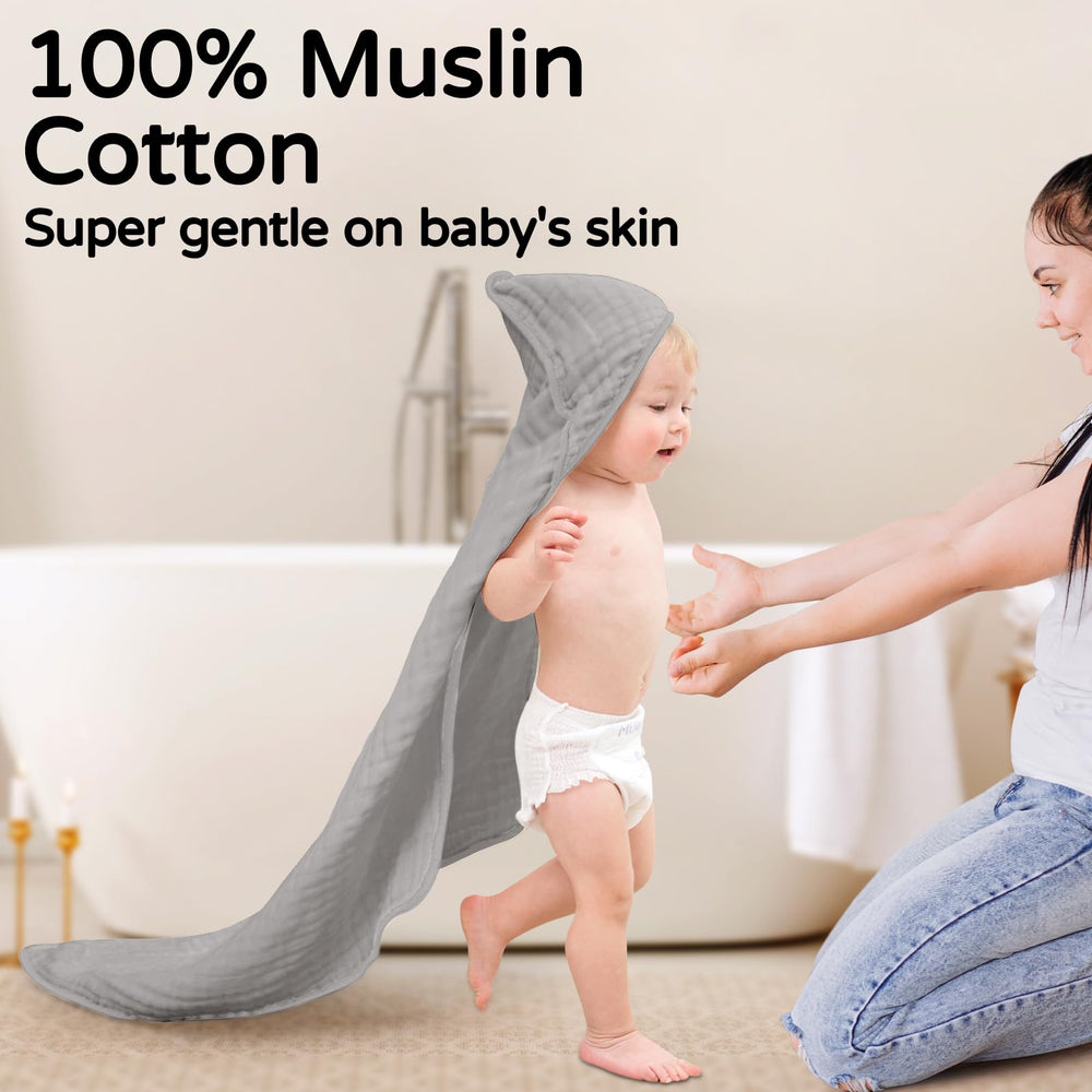 Close-up of Yoofoss muslin cotton hooded towel showing soft absorbent layers