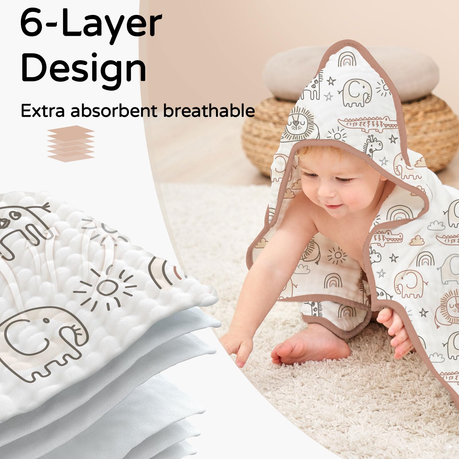 Yoofoss six-layer muslin close-up texture highlights durability and quick-dry.