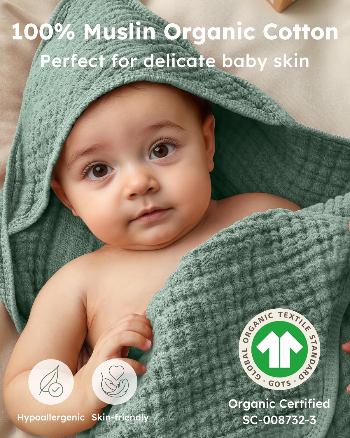 Yoofoss muslin organic cotton close-up shows ultra-soft fabric for sensitive baby skin.
