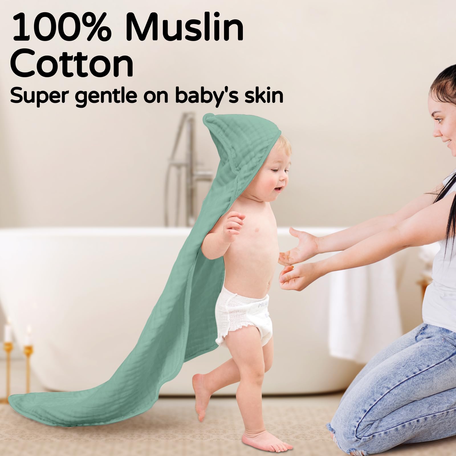 Yoofoss green elephant hooded towel wraps baby for cozy warmth after baths.