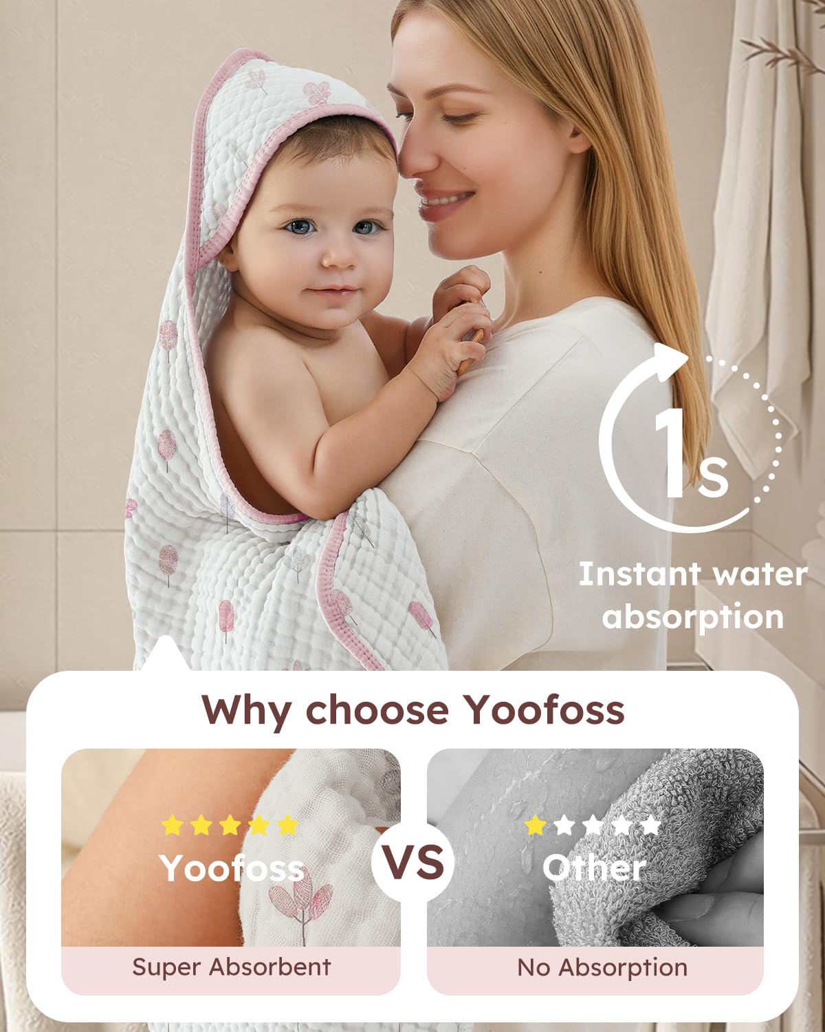 Yoofoss muslin organic cotton texture emphasizes breathable fibers and plush softness.