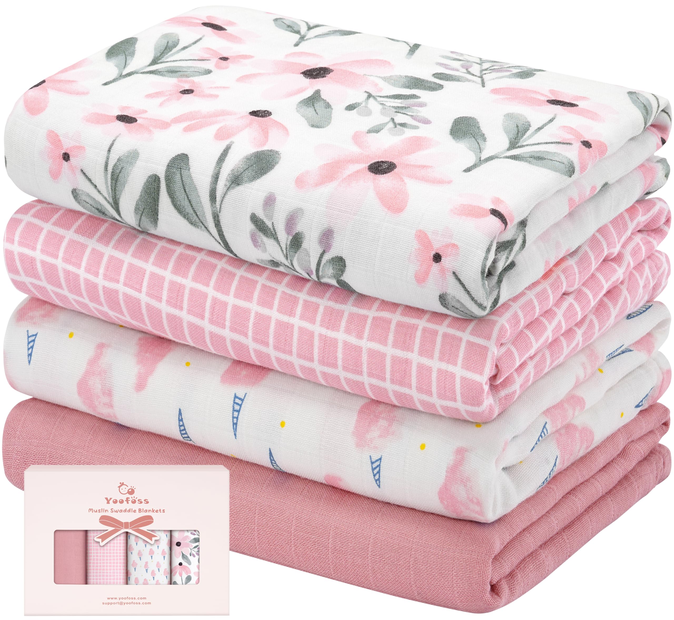 Yoofoss muslin swaddle blanket packaging shows an elegant gift-ready option for baby showers