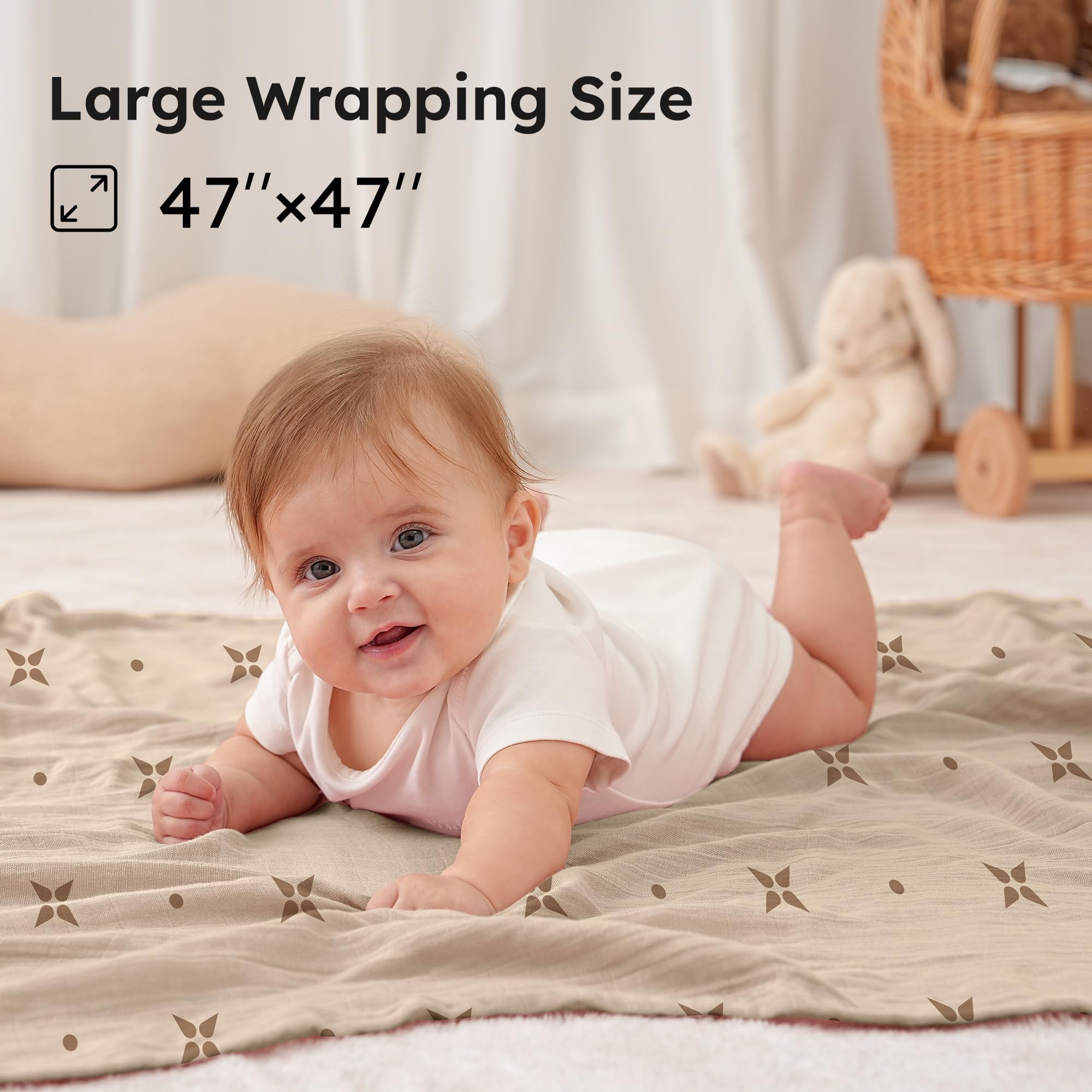 Yoofoss Muslin Swaddle doubles as burp cloth for quick cleanups.