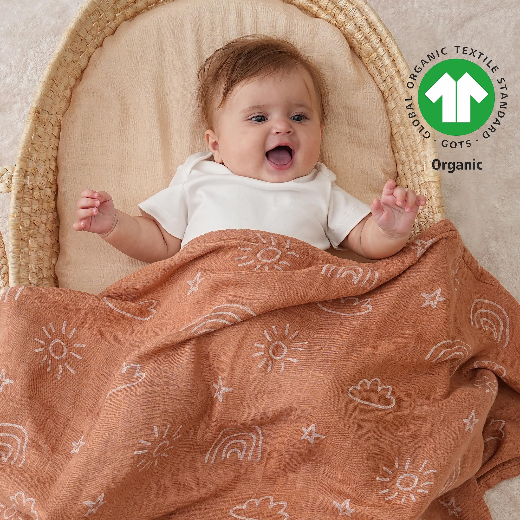 Yoofoss muslin swaddle size-45x45 closeup demonstrates the generous wrap area.