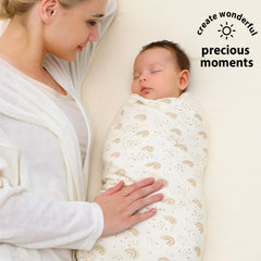 Yoofoss Muslin Swaddle showcases soft bamboo-cotton fabric with breathable feel.
