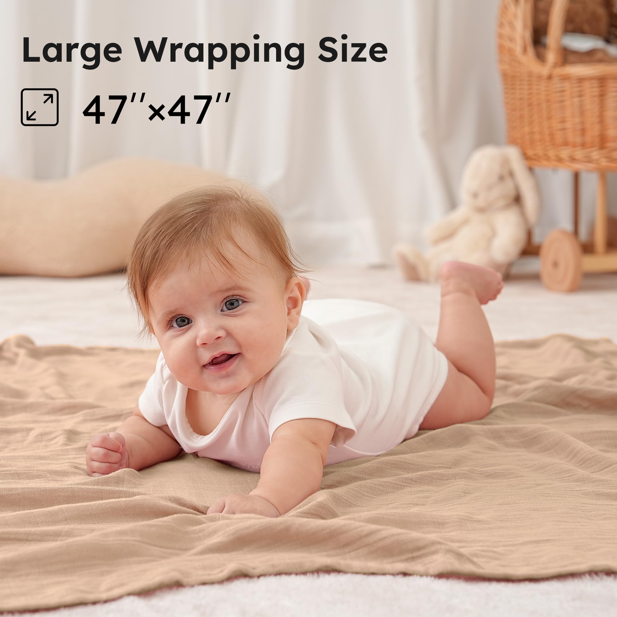 Yoofoss muslin swaddle-stroller-shade closeup presents stroller sunshade versatility.