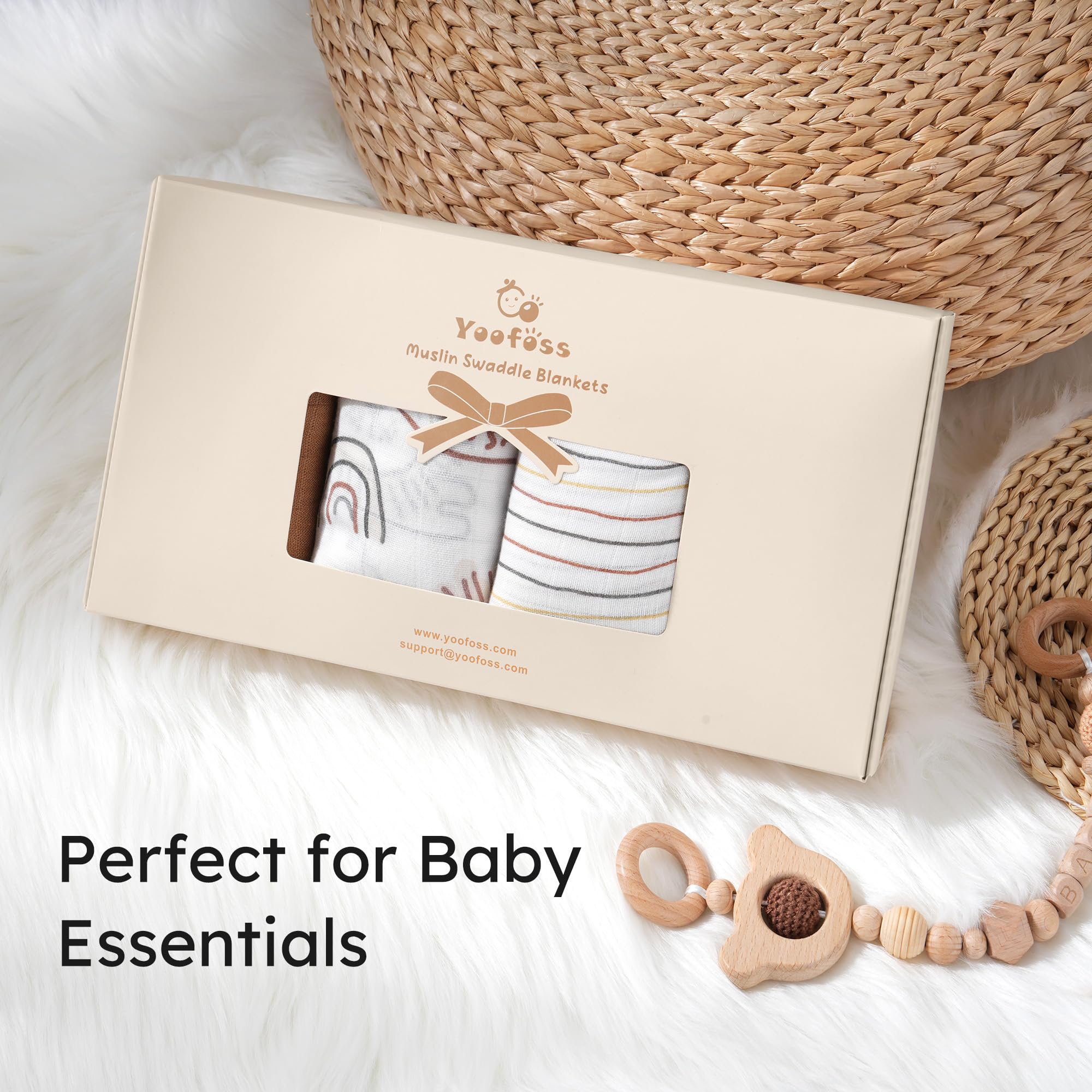 Yoofoss muslin swaddle-wrap-newborn closeup illustrates easy swaddling and soothing moments.