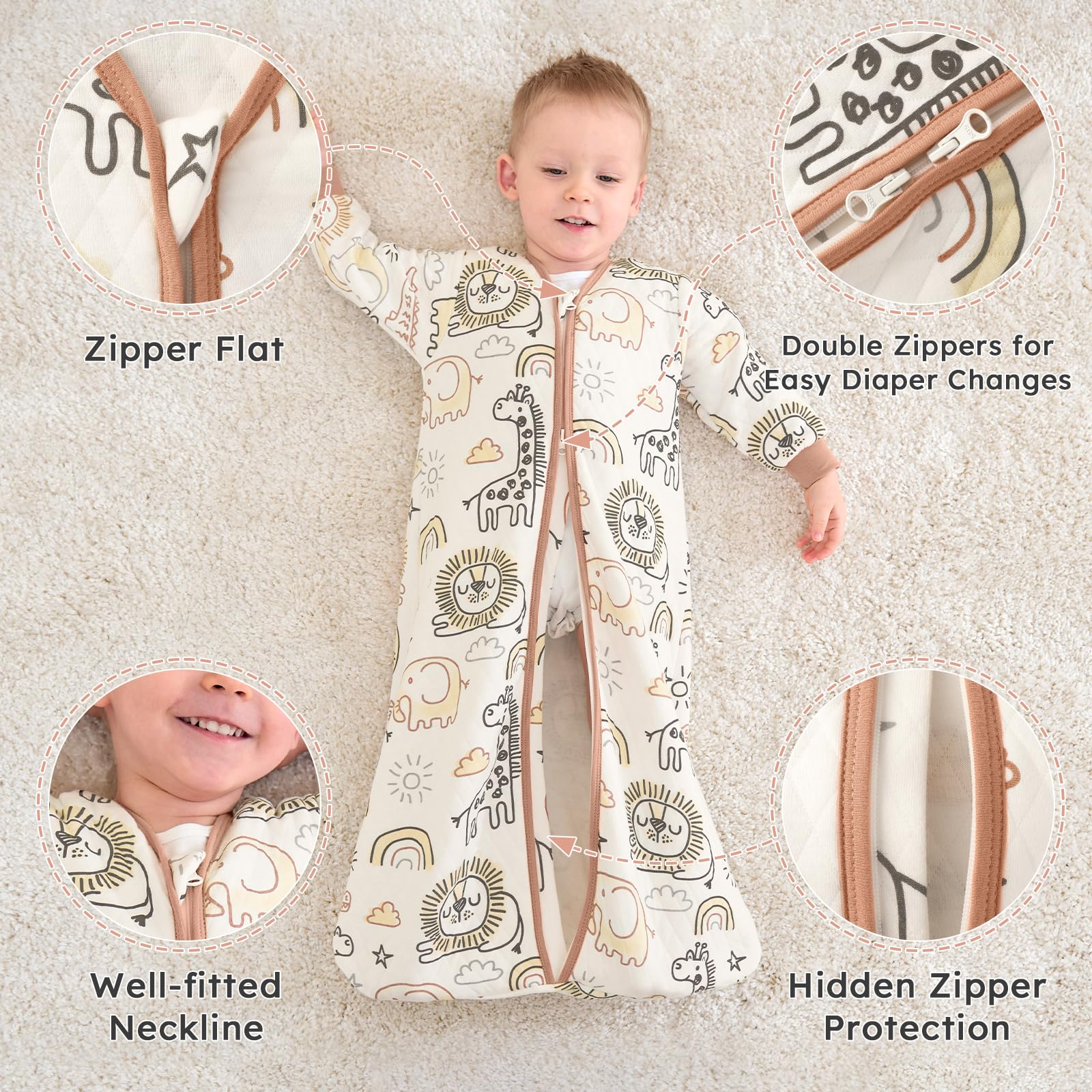 Yoofoss organic cotton sleep sack stitching — durable, shrinkage-resistant quilt
