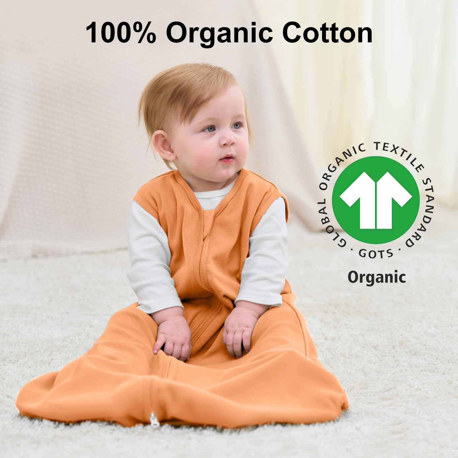Yoofoss organic cotton sleep sack features breathable fabric for sensitive skin.