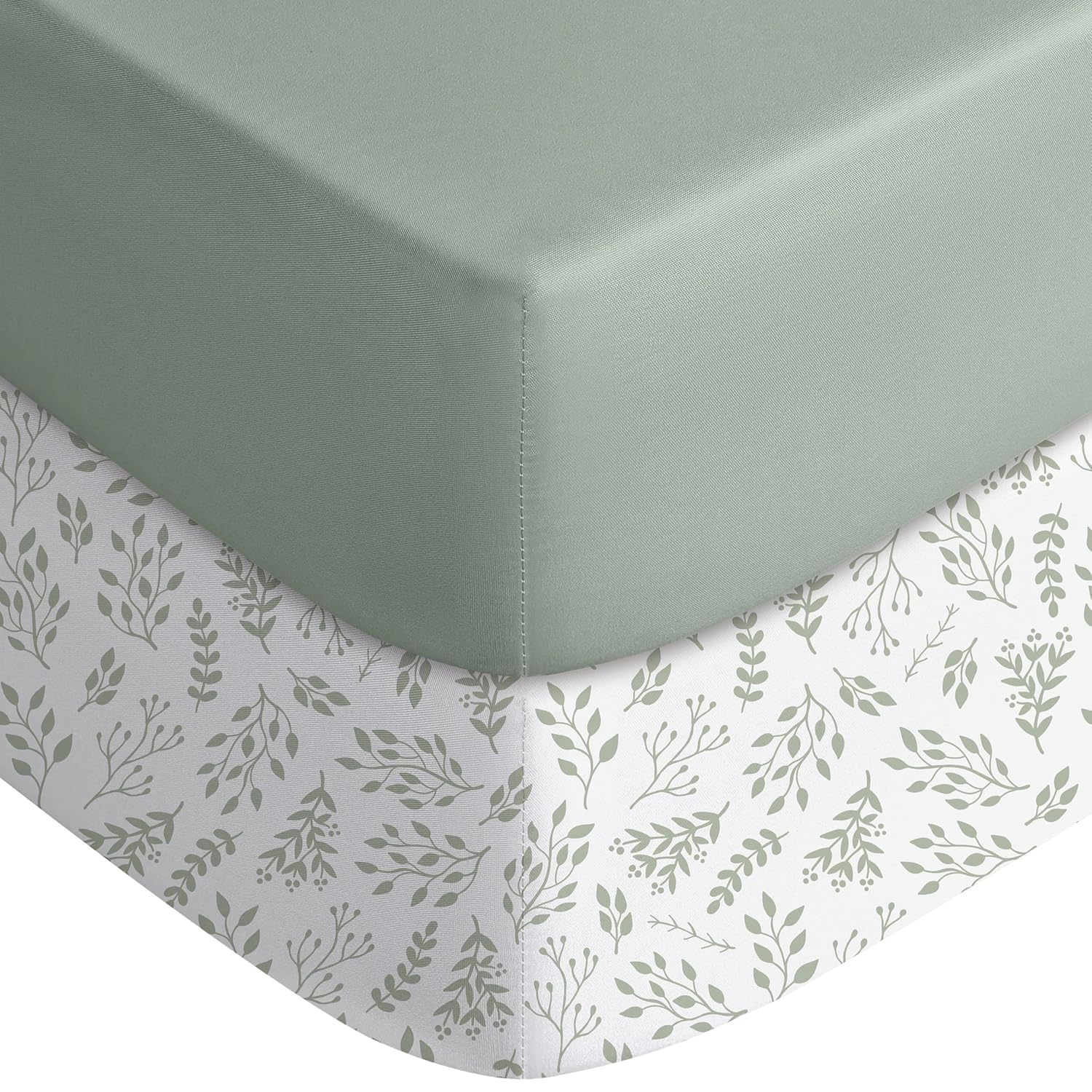 Yoofoss Pack and Play Sheets Green Leaf snug fit for playards and mini cribs for secure sleep
