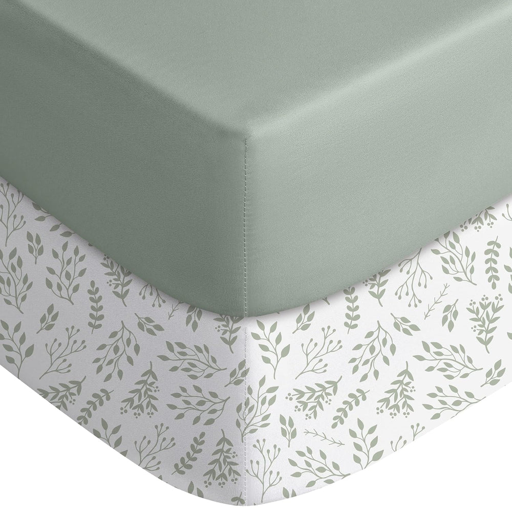 Yoofoss Pack and Play Sheets Green Leaf snug fit for playards and mini cribs for secure sleep