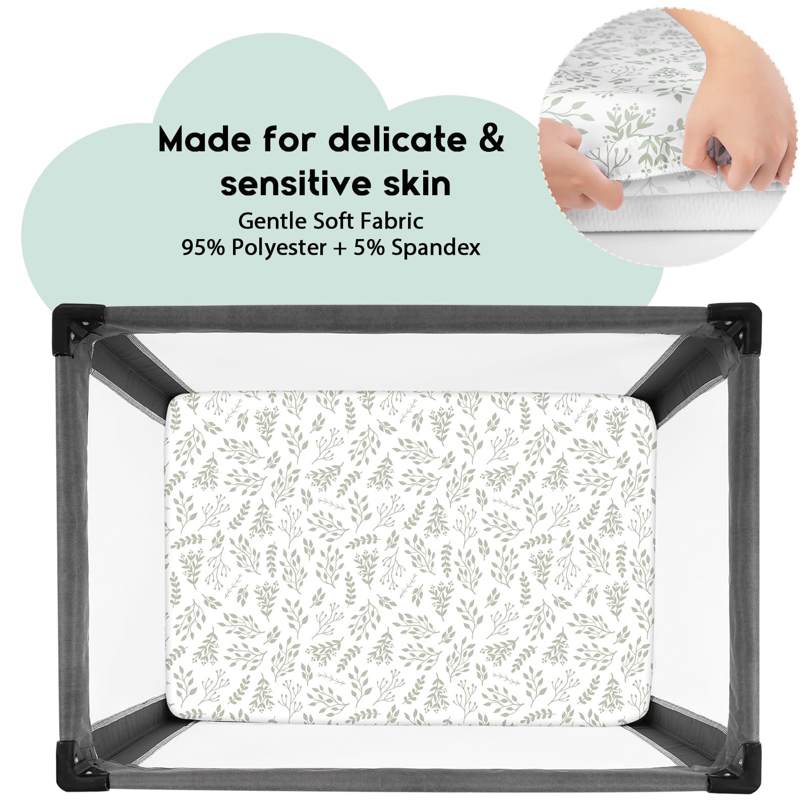 Yoofoss Pack and Play Sheets stretchy fit edge showing elastic band for secure corners