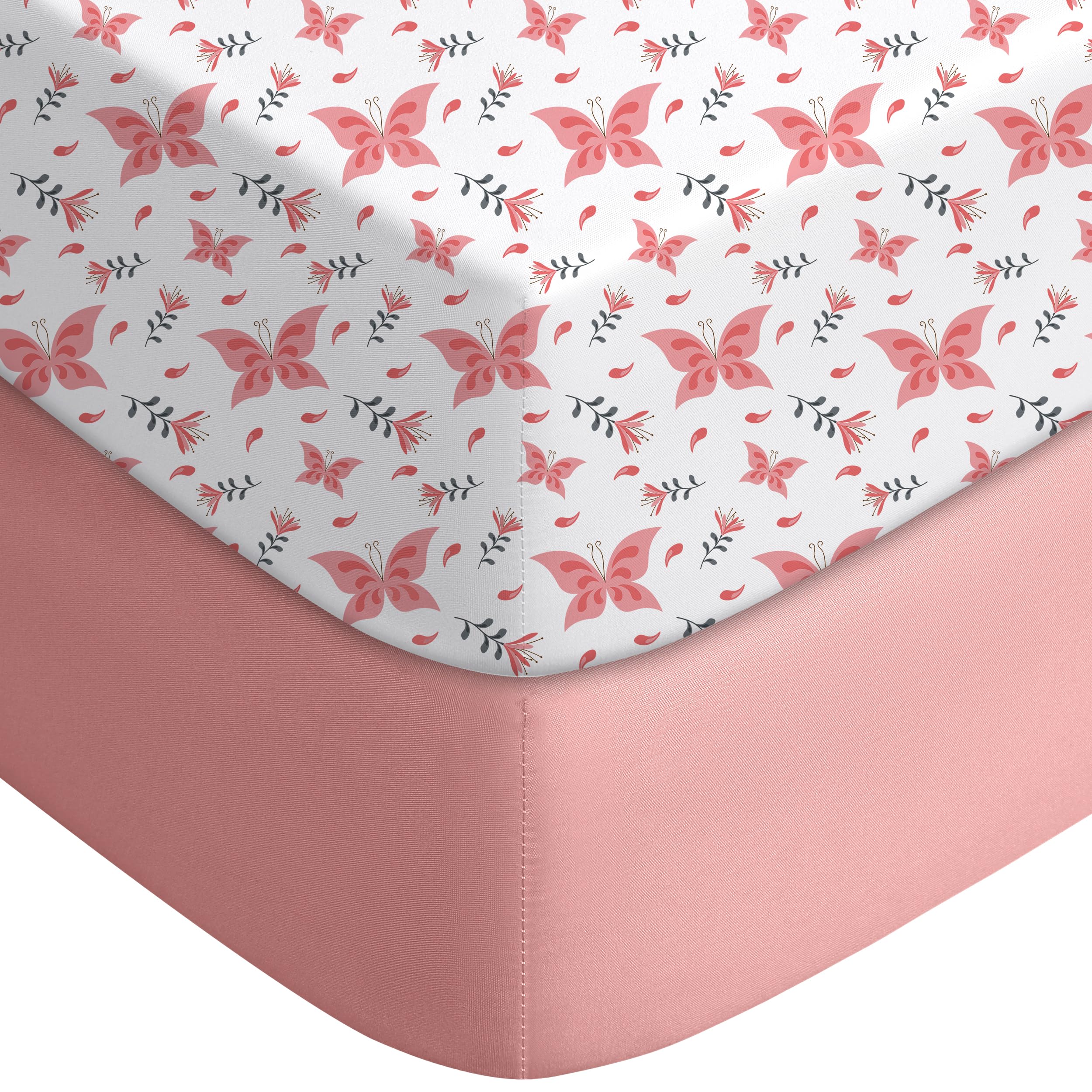 Yoofoss pink butterfly crib sheet 2-pack provides soft comfort for baby sleep.