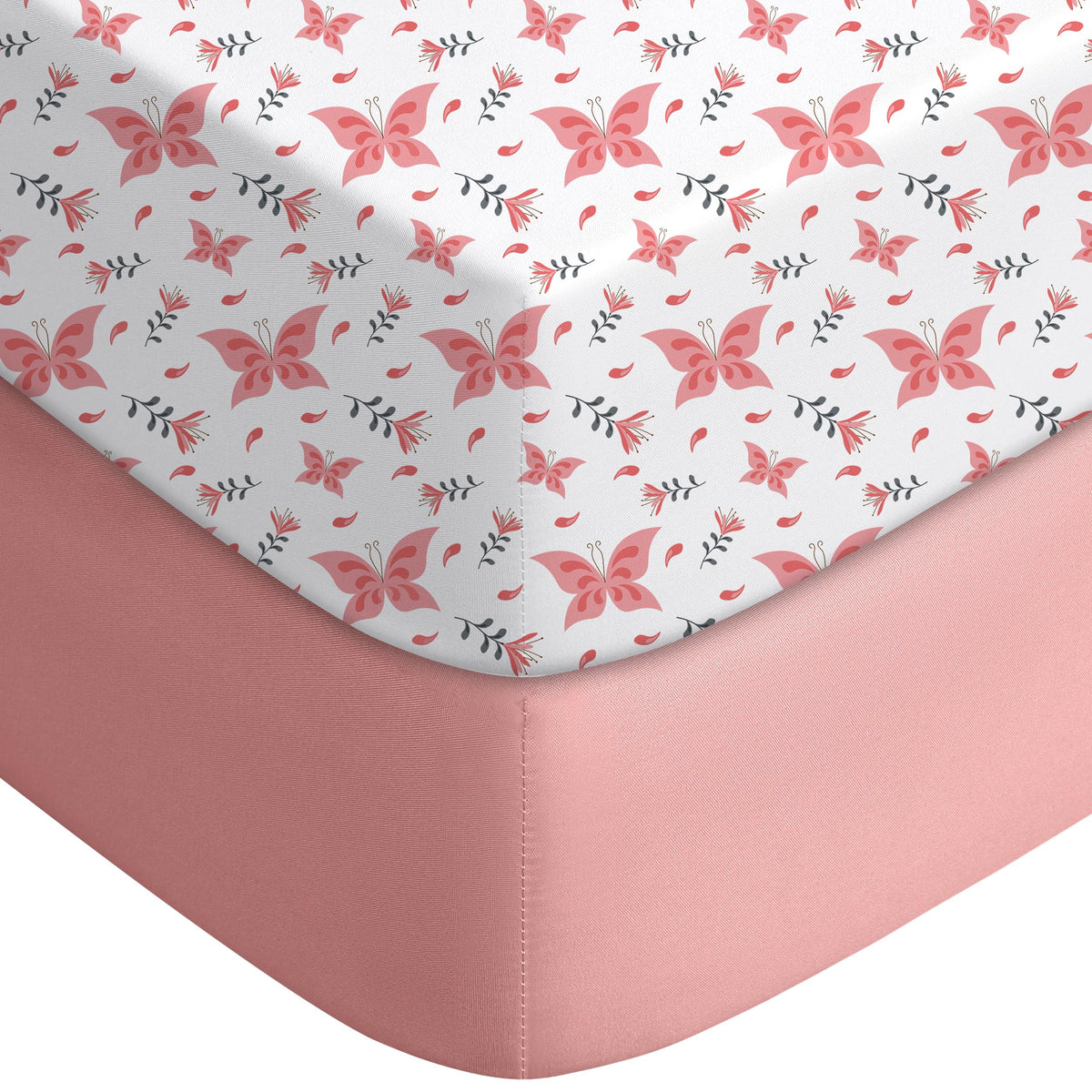 Yoofoss pink butterfly crib sheet 2-pack provides soft comfort for baby sleep.