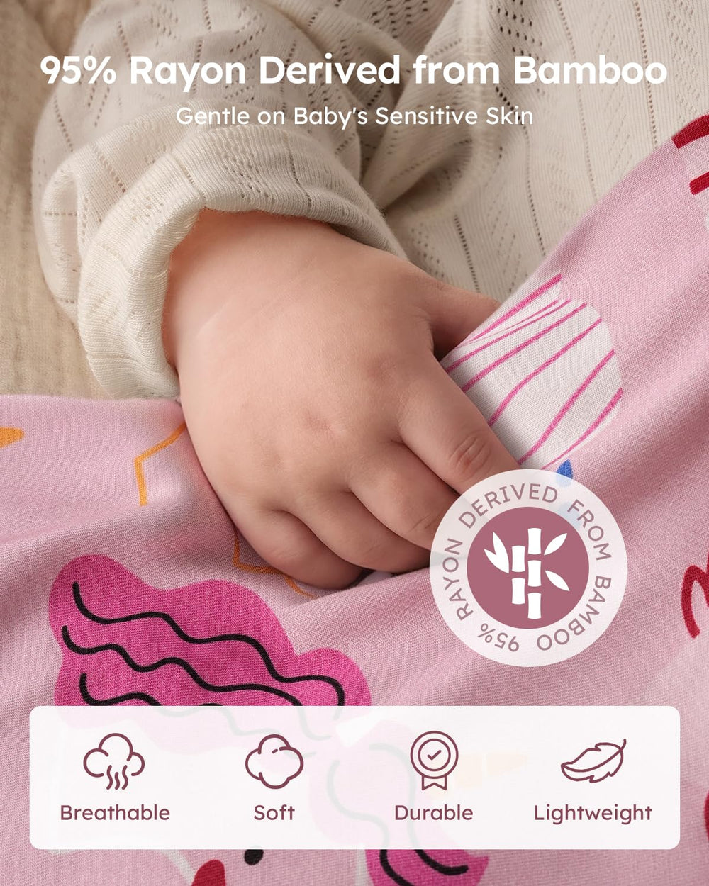 Yoofoss sleep sack interior shows 1.0 tog warmth for year-round sleep.