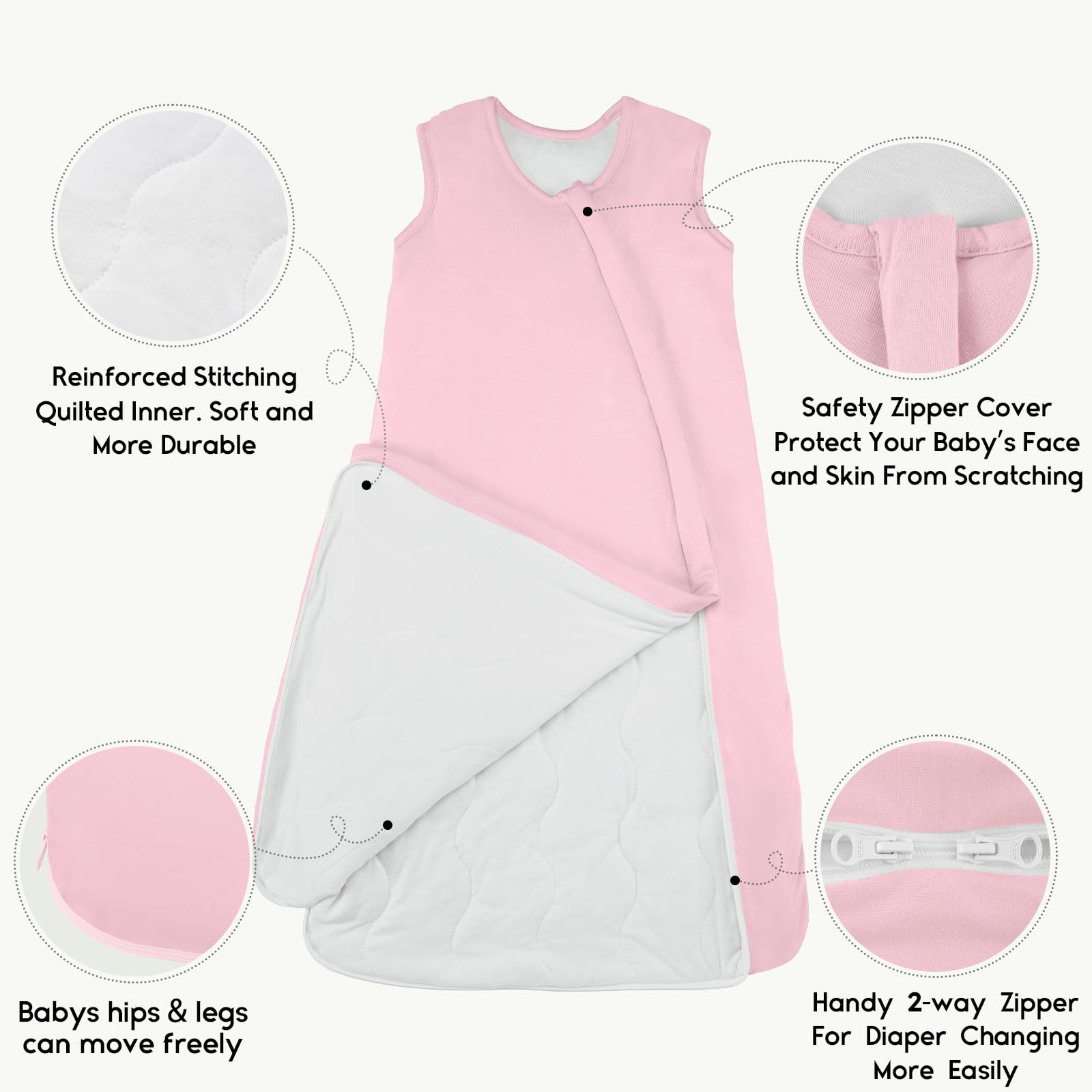 Yoofoss bamboo sleep sack open bottom design eases diaper changes.