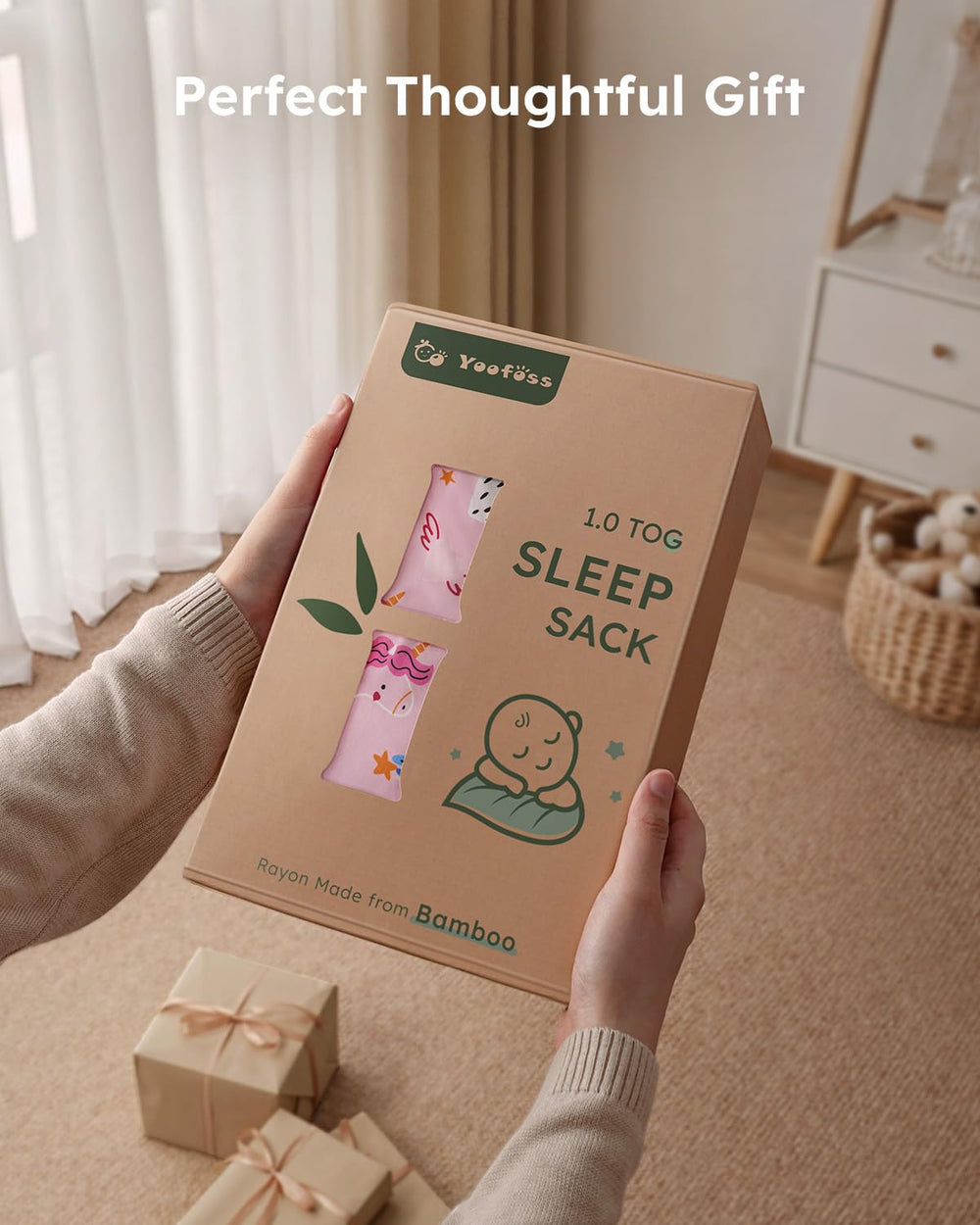 Yoofoss sleep sack available in S to XL for growing babies.