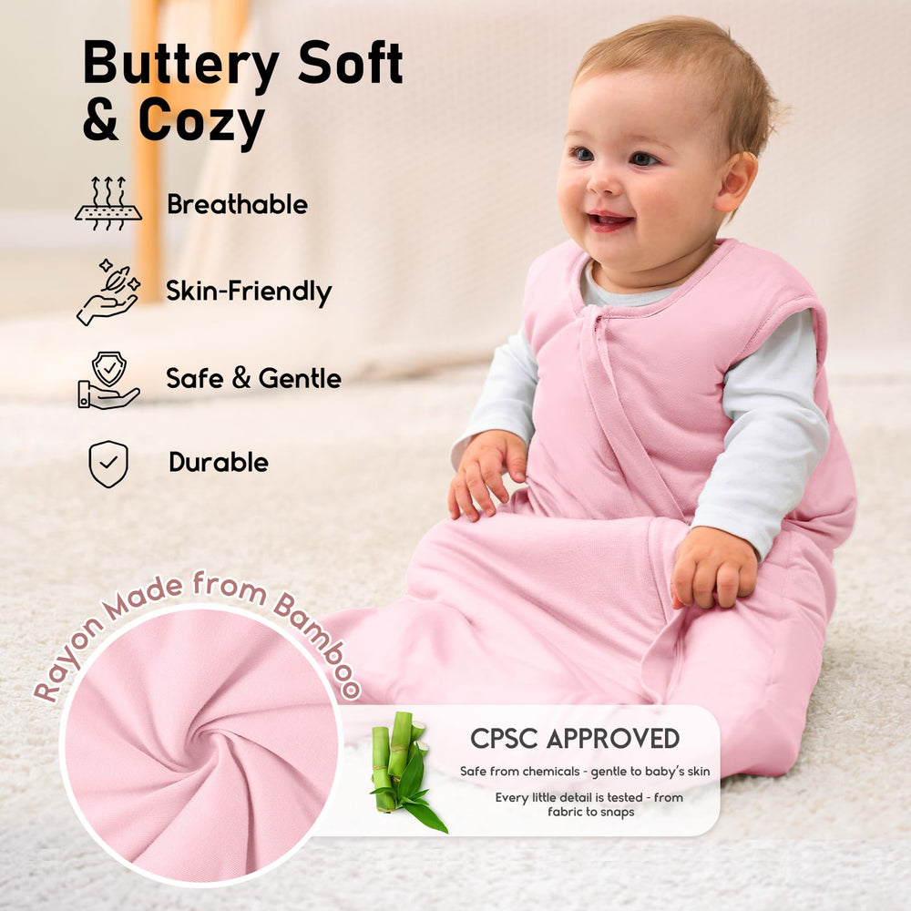 Yoofoss bamboo sleep sack safety closeup highlights secure neckline and cuff design.